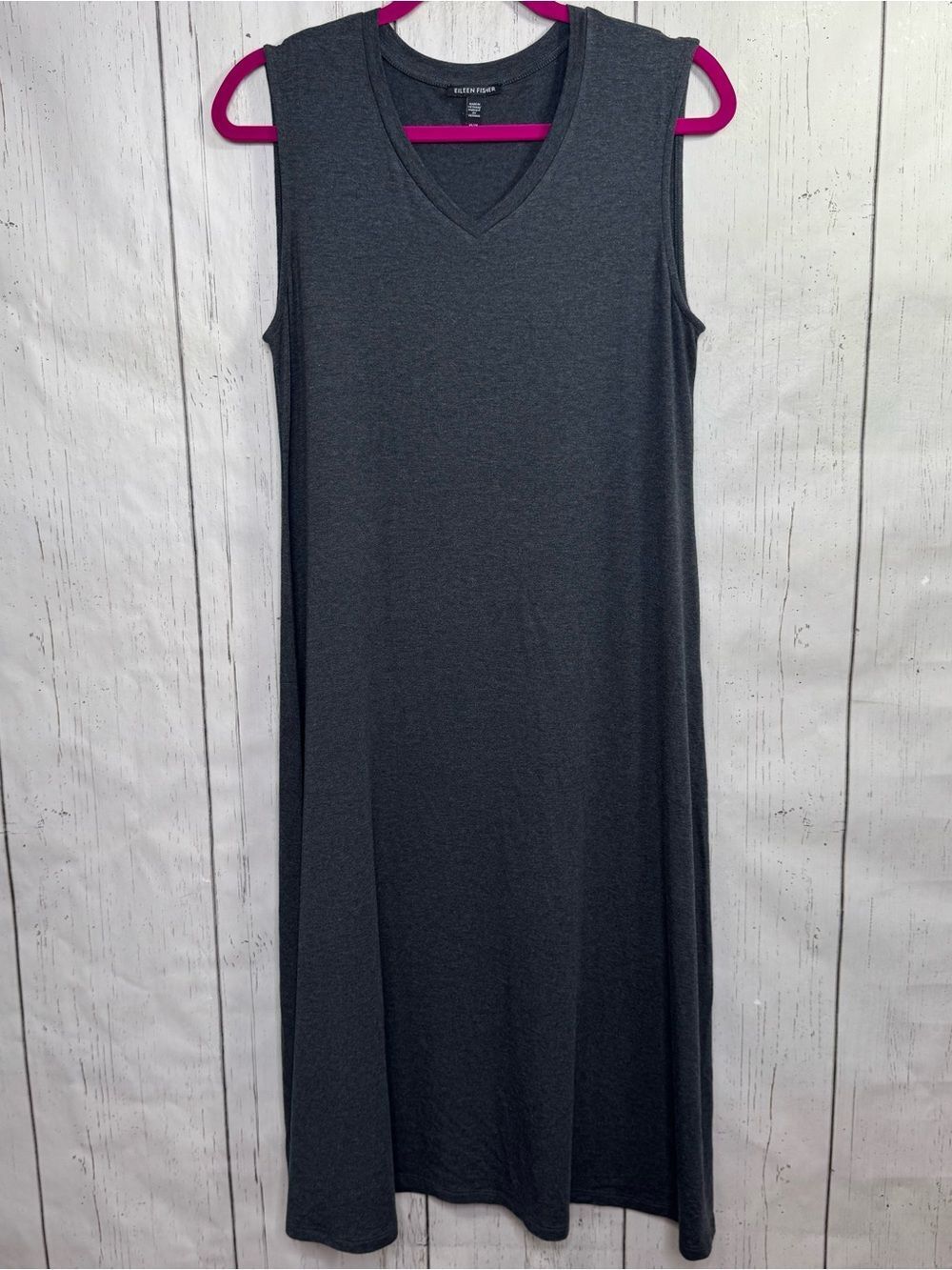 Eileen Fisher Gray Sleeveless Midi Dress Minimalist Quiet Luxury Lagenlook Comfy